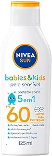 NIVEA SUN Protetor Solar Kids & Babies Pele Sensível FPS 60 125ml - Infantil, muito alta proteção UVA/UVB, minimiza o surgimento de alergias, muito resistente à água com proteção imediata