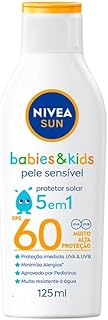 NIVEA SUN Protetor Solar Kids & Babies Pele Sensível FPS 60 125ml - Infantil, muito alta proteção UVA/UVB, minimiza o surgimento de alergias, muito resistente à água com proteção imediata