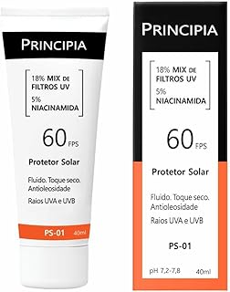 PRINCIPIA, Protetor Solar Facial FPS 60, 16,5% Mix de Filtros UV + 5% Niacinamida